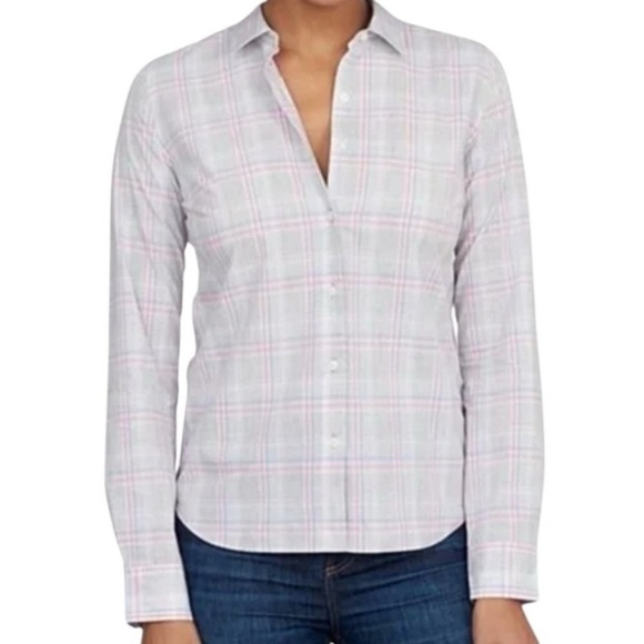 UNTUCKit Chasseles Women’s Plaid Long Sleeve Button Down Shirt Sz 0 Gray White - Picture 1 of 5